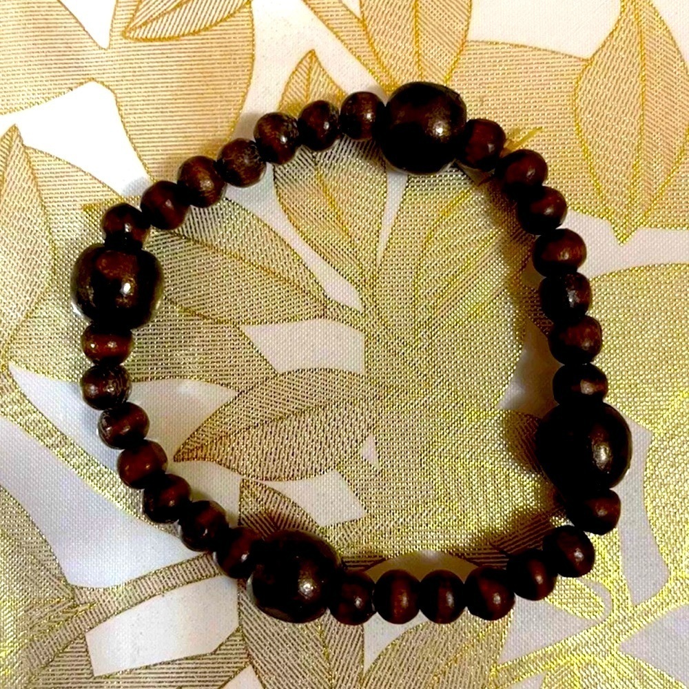 Dark brown Sandalwood Beaded Stretch Bracelet- Natural
